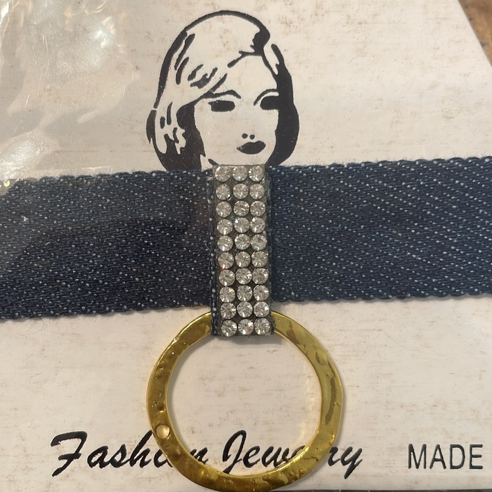 Denim Blue and Gold Crystal Choker Necklace